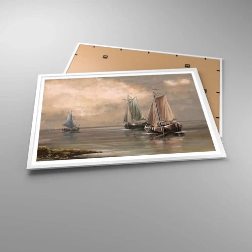 Affiche dans un cadre blanc - Poster - Le retour des marins - 100x70 cm