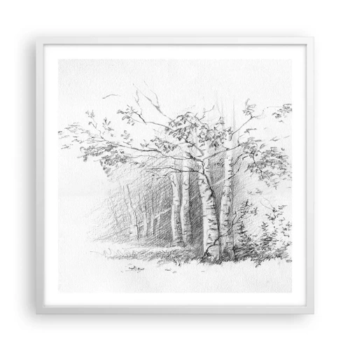 Affiche dans un cadre blanc - Poster - Lumière d'une forêt de bouleaux - 60x60 cm