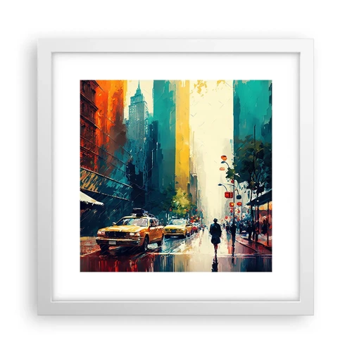 Affiche dans un cadre blanc - Poster - New York – ici même la pluie est colorée - 30x30 cm