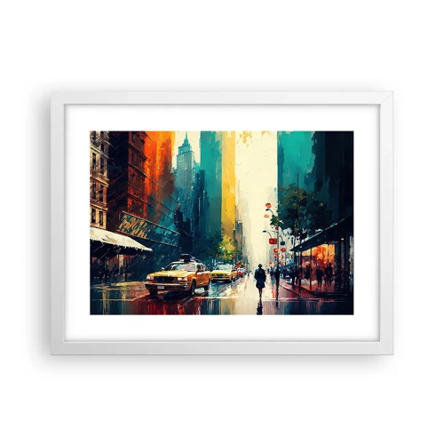 Affiche dans un cadre blanc - Poster - New York – ici même la pluie est colorée - 40x30 cm