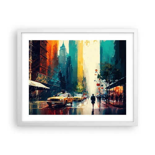 Affiche dans un cadre blanc - Poster - New York – ici même la pluie est colorée - 50x40 cm
