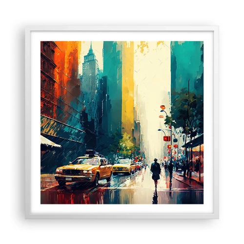 Affiche dans un cadre blanc - Poster - New York – ici même la pluie est colorée - 60x60 cm
