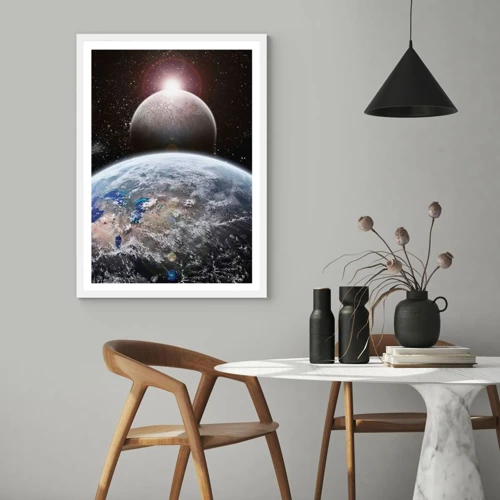 Affiche dans un cadre blanc - Poster - Paysage cosmique - lever de soleil - 40x50 cm