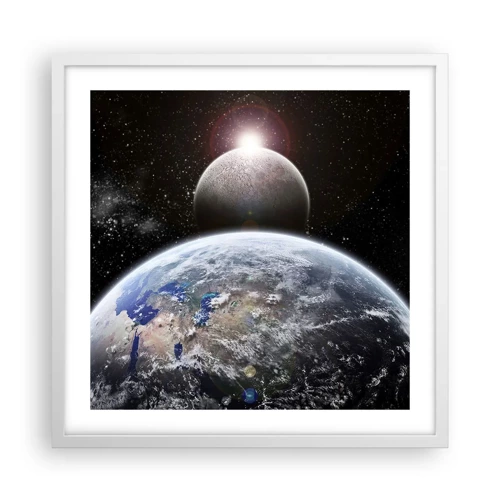 Affiche dans un cadre blanc - Poster - Paysage cosmique - lever de soleil - 50x50 cm