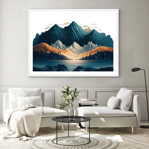 Affiche dans un cadre blanc - Poster - Paysage de montagne parfait - 100x70 cm