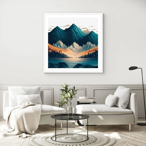 Affiche dans un cadre blanc - Poster - Paysage de montagne parfait - 60x60 cm