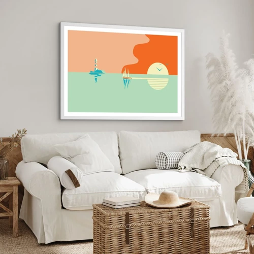 Affiche dans un cadre blanc - Poster - Paysage idéal de la mer - 100x70 cm
