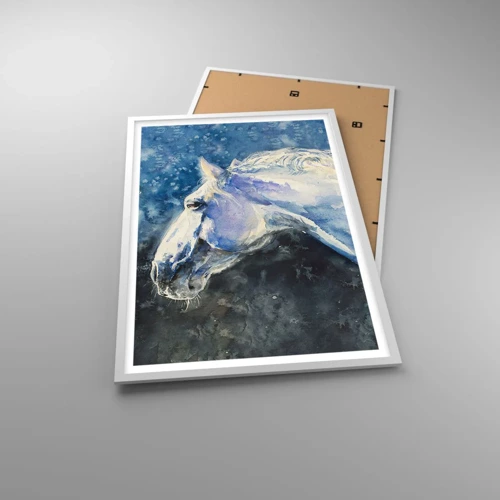 Affiche dans un cadre blanc - Poster - Portrait dans une lueur azur - 61x91 cm