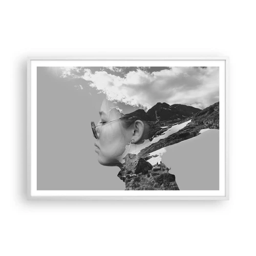 Affiche dans un cadre blanc - Poster - Portrait de montagnes et nuages - 100x70 cm