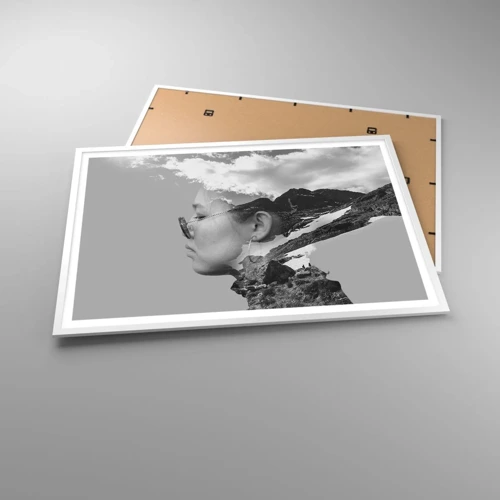 Affiche dans un cadre blanc - Poster - Portrait de montagnes et nuages - 100x70 cm