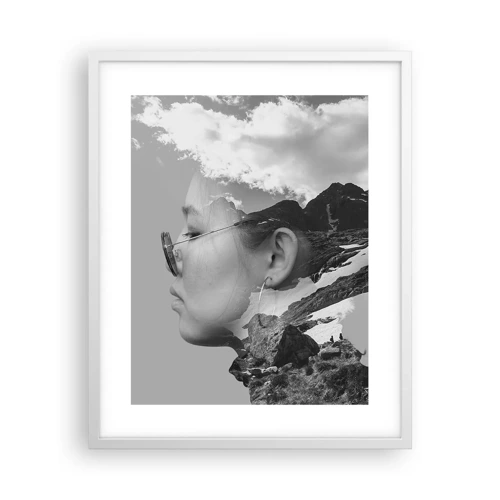 Affiche dans un cadre blanc - Poster - Portrait de montagnes et nuages - 40x50 cm