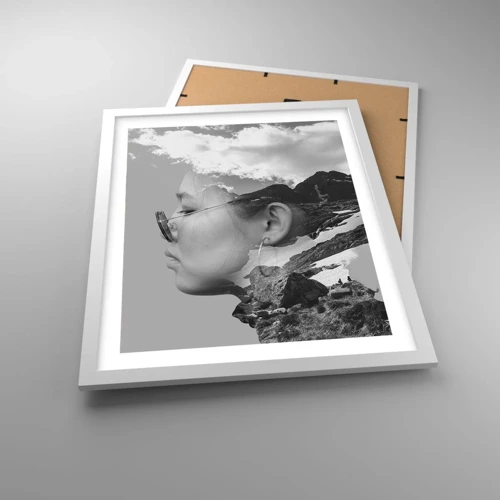 Affiche dans un cadre blanc - Poster - Portrait de montagnes et nuages - 40x50 cm
