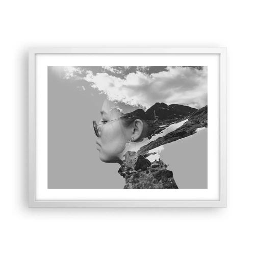 Affiche dans un cadre blanc - Poster - Portrait de montagnes et nuages - 50x40 cm