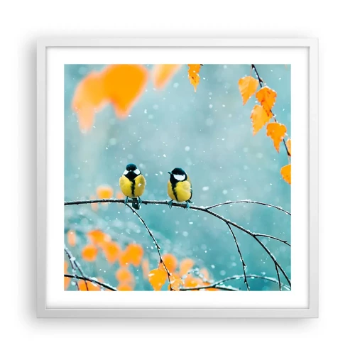 Affiche dans un cadre blanc - Poster - Potins d'oiseaux - 50x50 cm