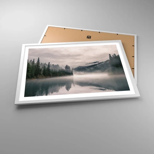 Affiche dans un cadre blanc - Poster - Reflet dans le brouillard - 70x50 cm