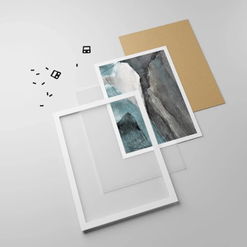 Affiche dans un cadre blanc - Poster - Résumé : roches et glace - 50x70 cm