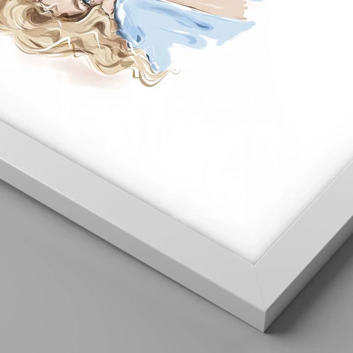 Affiche dans un cadre blanc - Poster - Rêveuse en bleu - 50x40 cm