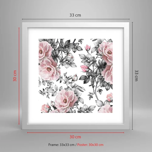 Affiche dans un cadre blanc - Poster - Se perdre dans les fleurs des roses - 30x30 cm