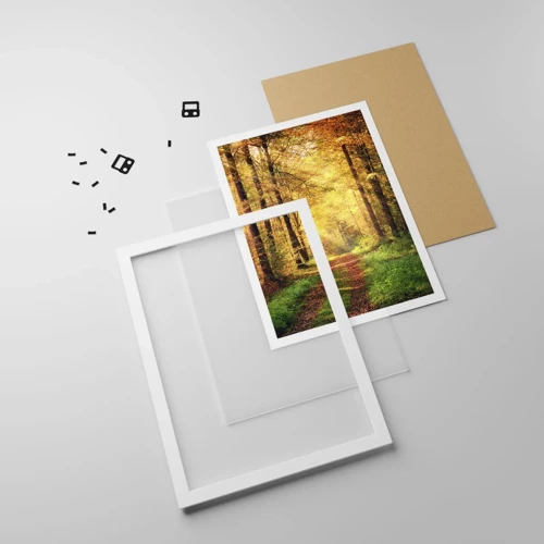 Affiche dans un cadre blanc - Poster - Silence d'or en forêt - 70x100 cm