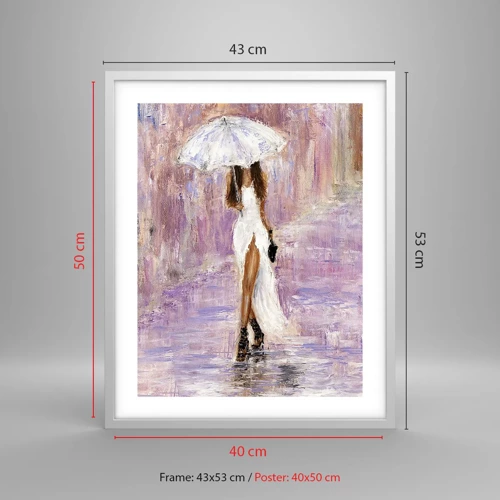 Affiche dans un cadre blanc - Poster - Sous la pluie lilas - 40x50 cm