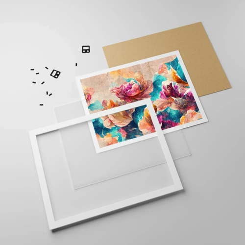 Affiche dans un cadre blanc - Poster - Splendeur colorée du bouquet - 100x70 cm