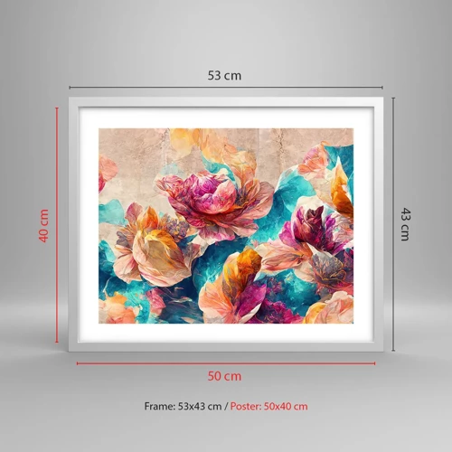 Affiche dans un cadre blanc - Poster - Splendeur colorée du bouquet - 50x40 cm