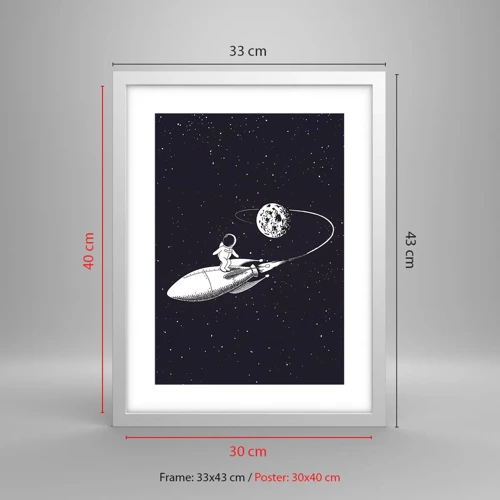 Affiche dans un cadre blanc - Poster - Surfeur de l'espace - 30x40 cm