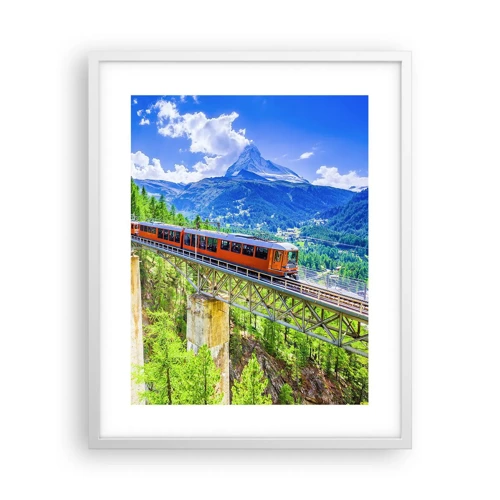 Affiche dans un cadre blanc - Poster - Train dans les Alpes - 40x50 cm
