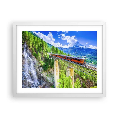 Affiche dans un cadre blanc - Poster - Train dans les Alpes - 50x40 cm