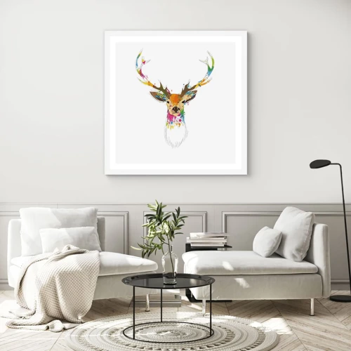 Affiche dans un cadre blanc - Poster - Un cerf doux baigné de couleur - 30x30 cm