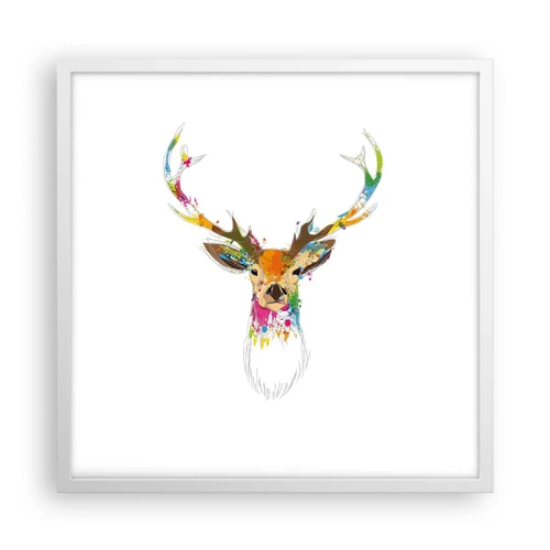 Affiche dans un cadre blanc - Poster - Un cerf doux baigné de couleur - 50x50 cm