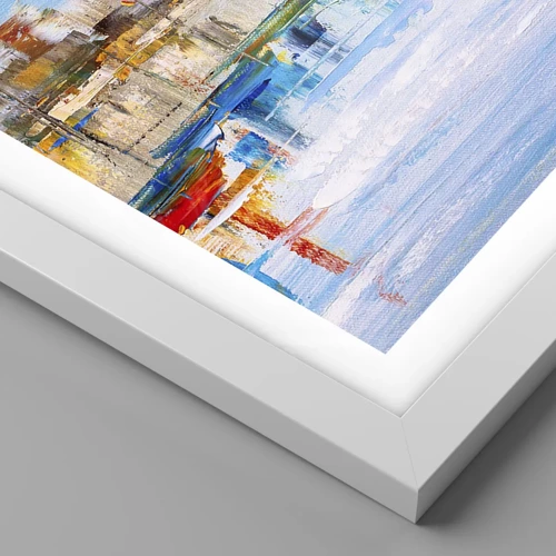 Affiche dans un cadre blanc - Poster - Un havre urbain multicolore - 70x100 cm