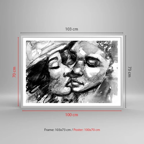 Affiche dans un cadre blanc - Poster - Un moment tendre - 100x70 cm