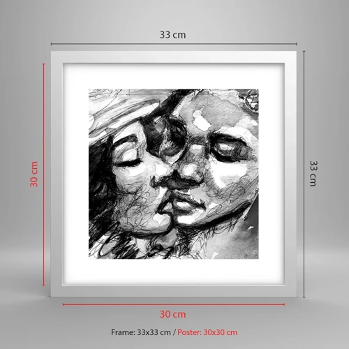 Affiche dans un cadre blanc - Poster - Un moment tendre - 30x30 cm