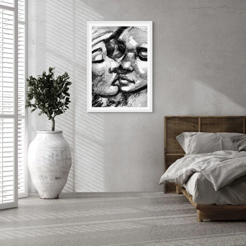 Affiche dans un cadre blanc - Poster - Un moment tendre - 40x50 cm