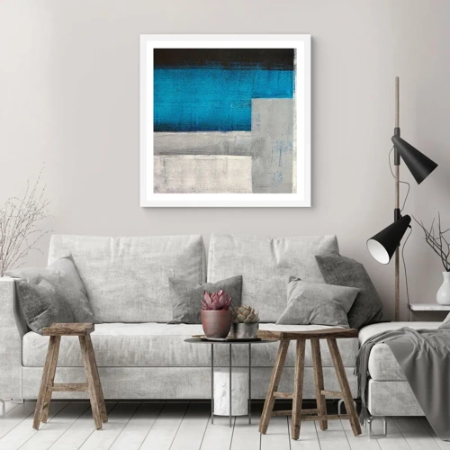 Affiche dans un cadre blanc - Poster - Une composition poétique de gris et de bleu - 40x40 cm