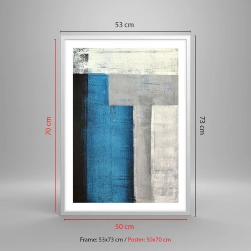 Affiche dans un cadre blanc - Poster - Une composition poétique de gris et de bleu - 50x70 cm