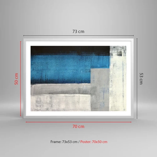 Affiche dans un cadre blanc - Poster - Une composition poétique de gris et de bleu - 70x50 cm