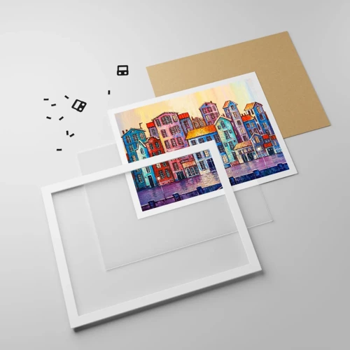 Affiche dans un cadre blanc - Poster - Une ville comme dans un conte de fées - 100x70 cm