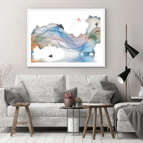 Affiche dans un cadre blanc - Poster - Vers les montagnes de cristal - 91x61 cm