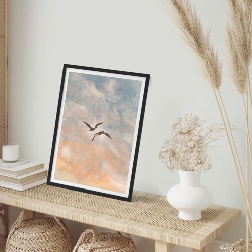Affiche dans un cadre noir Arttor 50x70 cm - Danse du ciel - Des Oiseaux, Minimalisme, Ciel, Orange, Gris, Horizontal, P2BPA50x70-6228