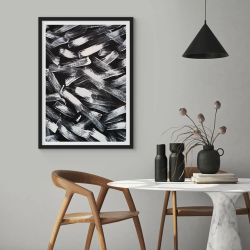 Affiche dans un cadre noir Arttor 50x70 cm - L'abstraction dans l'esprit industriel - Morceau, Moderne, Brossage, Blanc, Noir, Horizontal, P2BPA50x70-5878
