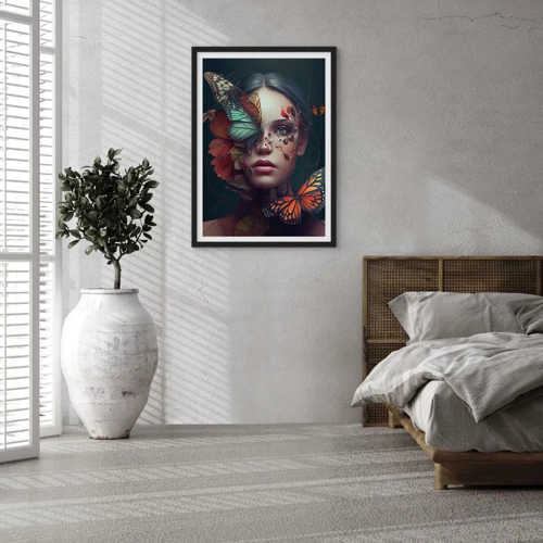 Affiche dans un cadre noir Arttor 50x70 cm - Une merveilleuse métamorphose - Papillons, Affronter, Femme, Marron, Noir, Horizontal, P2BPA50x70-5725