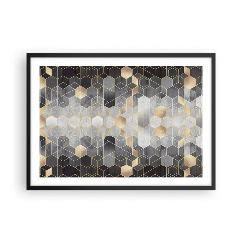 Affiche dans un cadre noir Arttor 70x50 cm - Composition de diamants - Abstraction, Art, Graphique, Hexagone, Art Moderne, Pour le salon, Pour la chambre, Blanc, Noir, Horizontal, P2BAA70x50-4776