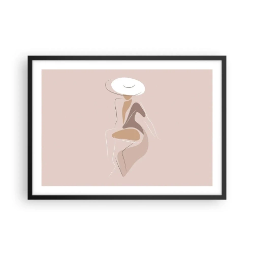 Affiche dans un cadre noir Arttor 70x50 cm - Être une dame - Graphique, Femme, Femme Au Chapeau, Mode, Art Moderne, Pour le salon, Pour la chambre, Blanc, Marron, Horizontal, P2BAA70x50-4773