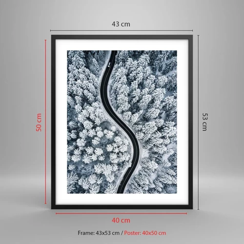 Affiche dans un cadre noir - Poster - À travers une forêt d'hiver - 40x50 cm