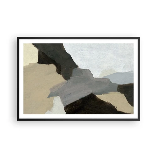 Affiche dans un cadre noir - Poster - Abstraction : le carrefour du gris - 91x61 cm