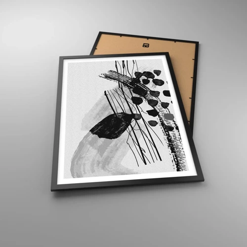 Affiche dans un cadre noir - Poster - Abstraction organique noir et blanc - 50x70 cm