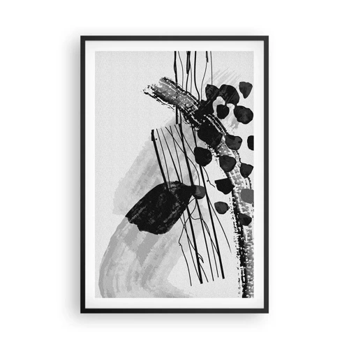 Affiche dans un cadre noir - Poster - Abstraction organique noir et blanc - 61x91 cm