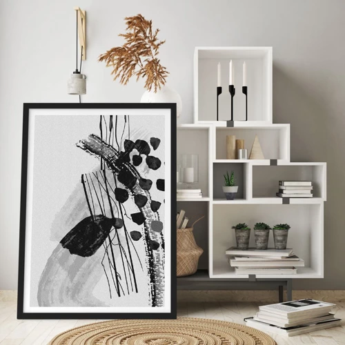 Affiche dans un cadre noir - Poster - Abstraction organique noir et blanc - 70x100 cm